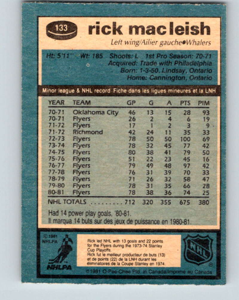 1981-82 O-Pee-Chee #133 Rick MacLeish Hartford Whalers V30384