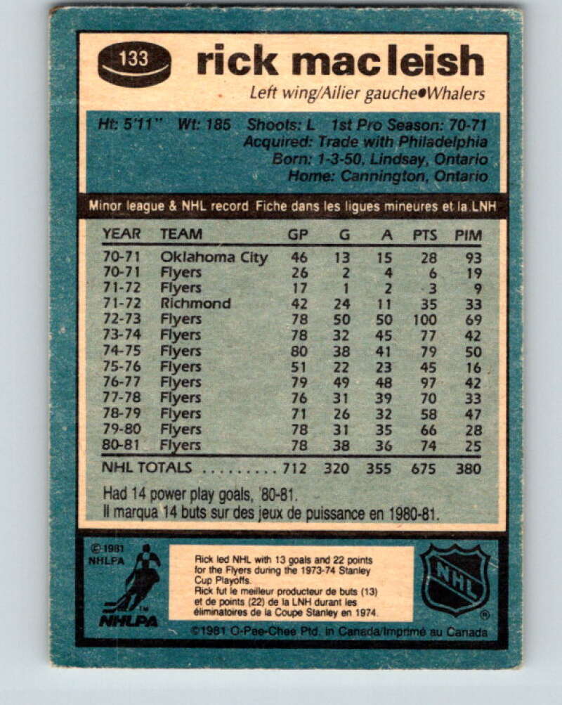 1981-82 O-Pee-Chee #133 Rick MacLeish Hartford Whalers V30385