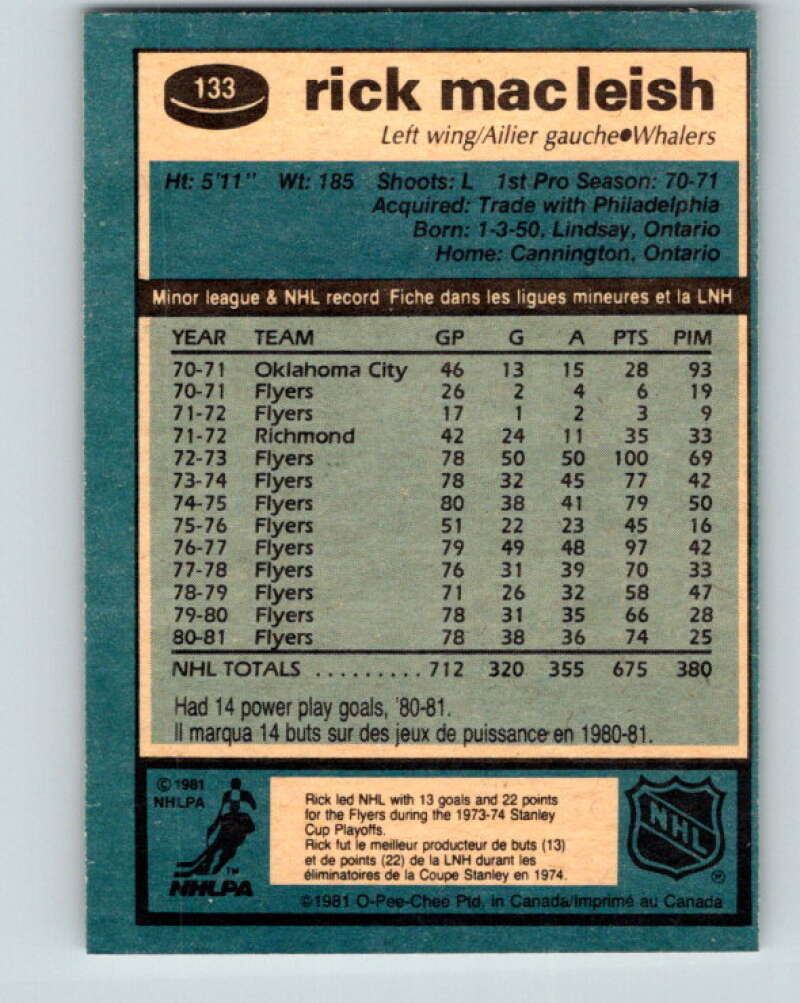 1981-82 O-Pee-Chee #133 Rick MacLeish Hartford Whalers V30386