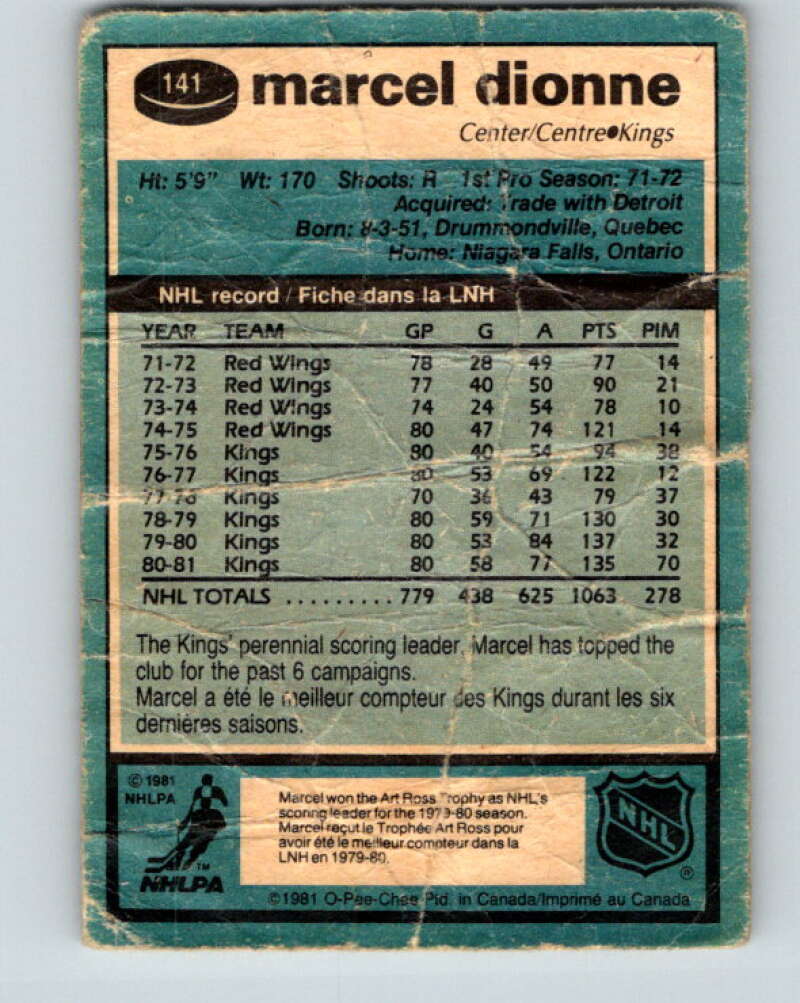 1981-82 O-Pee-Chee #141 Marcel Dionne Los Angeles Kings V30435