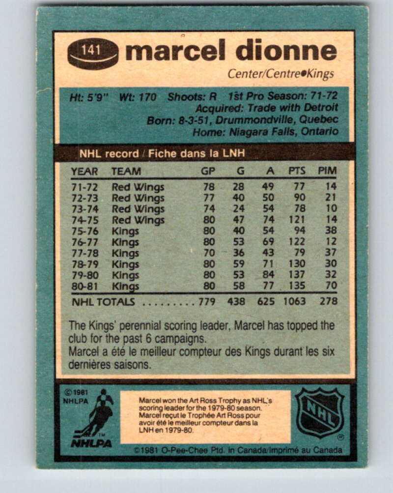 1981-82 O-Pee-Chee #141 Marcel Dionne Los Angeles Kings V30436