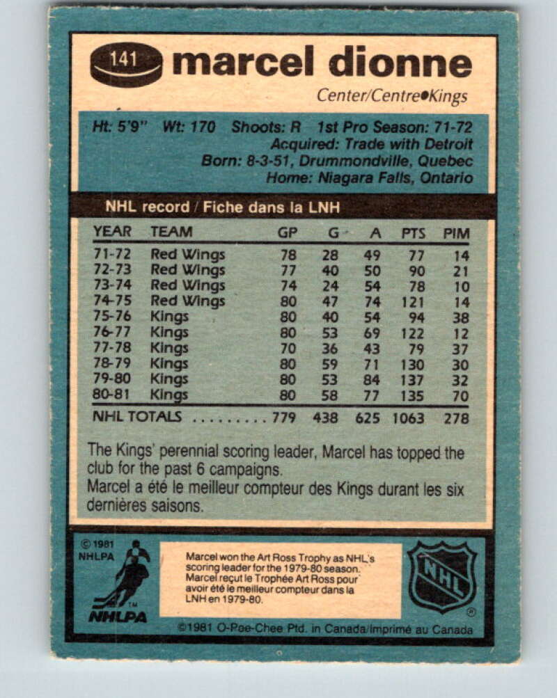 1981-82 O-Pee-Chee #141 Marcel Dionne Los Angeles Kings V30437