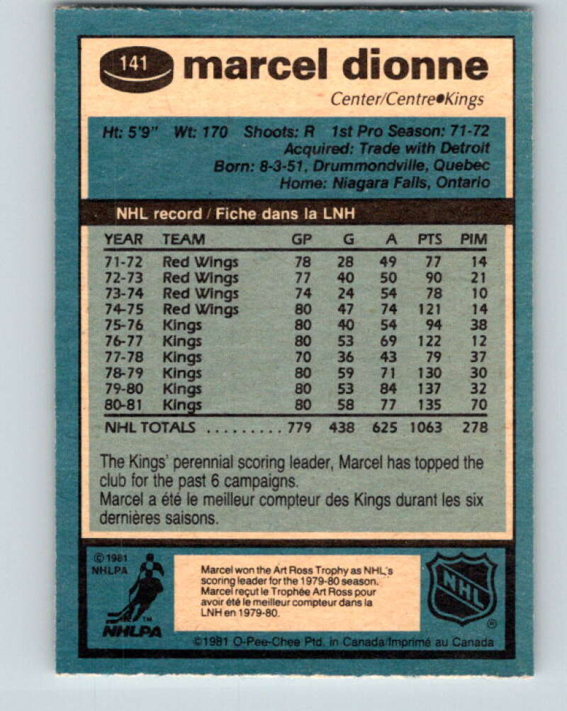 1981-82 O-Pee-Chee #141 Marcel Dionne Los Angeles Kings V30439