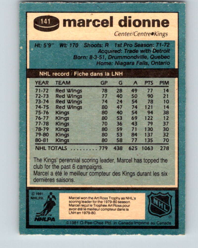 1981-82 O-Pee-Chee #141 Marcel Dionne Los Angeles Kings V30440