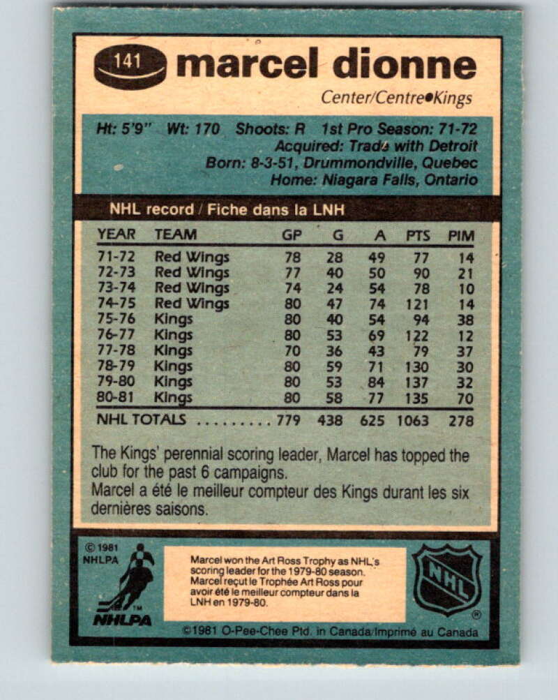 1981-82 O-Pee-Chee #141 Marcel Dionne Los Angeles Kings V30441