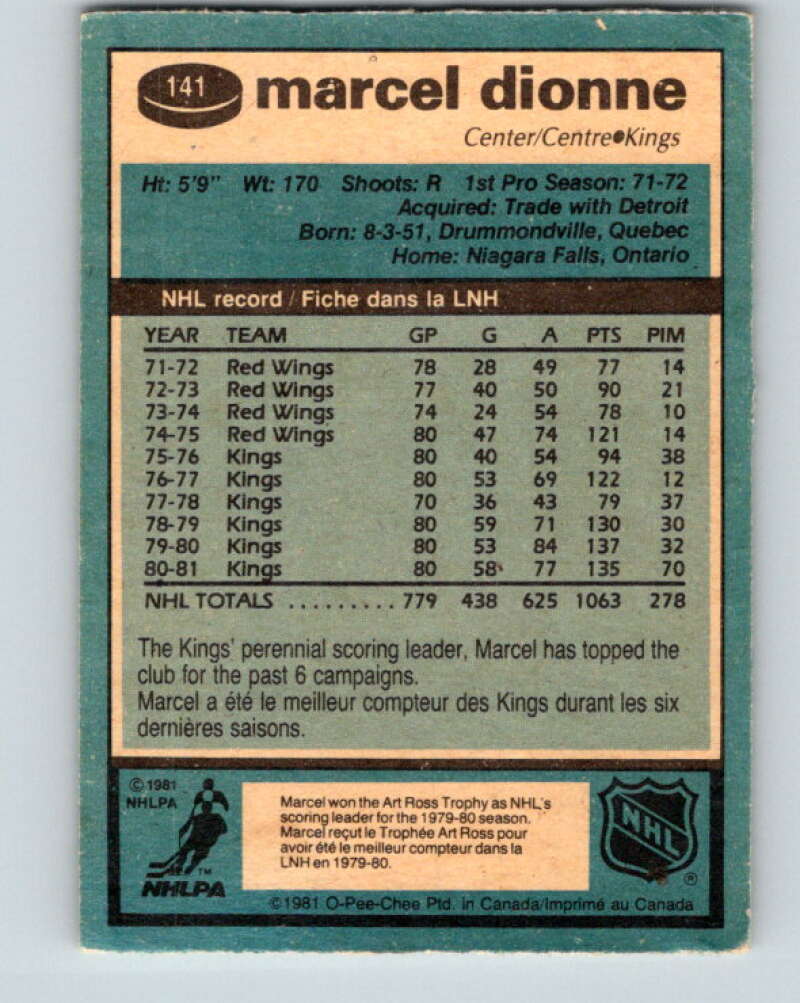 1981-82 O-Pee-Chee #141 Marcel Dionne Los Angeles Kings V30442