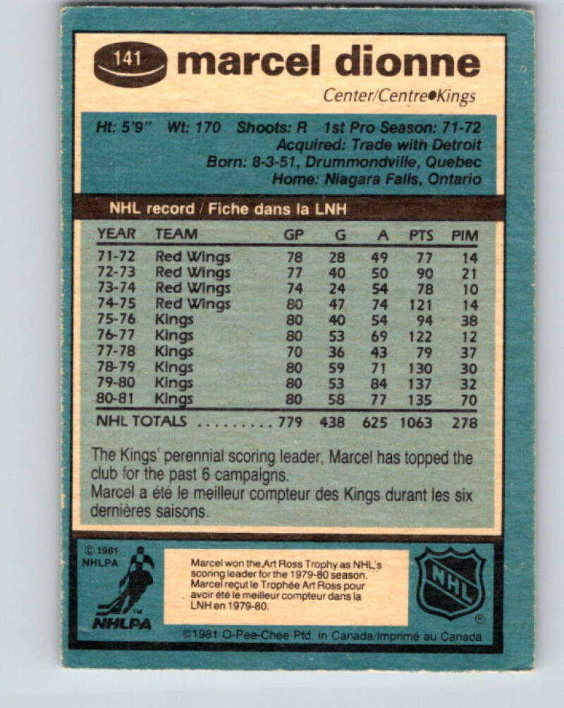 1981-82 O-Pee-Chee #141 Marcel Dionne Los Angeles Kings V30443