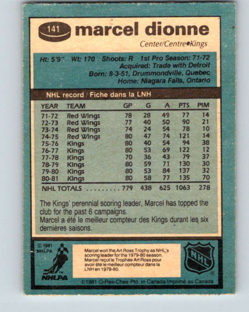 1981-82 O-Pee-Chee #141 Marcel Dionne Los Angeles Kings V30444