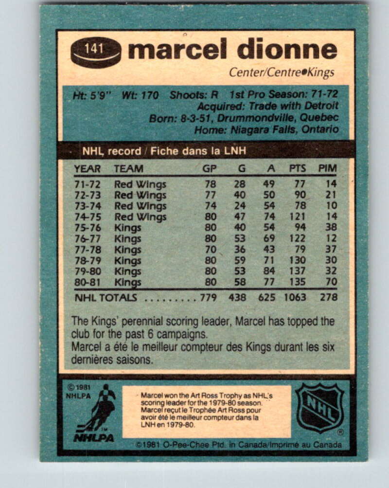 1981-82 O-Pee-Chee #141 Marcel Dionne Los Angeles Kings V30445
