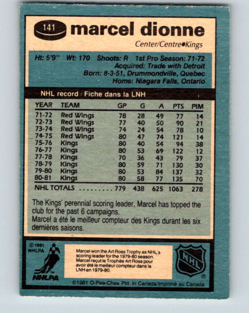 1981-82 O-Pee-Chee #141 Marcel Dionne Los Angeles Kings V30446