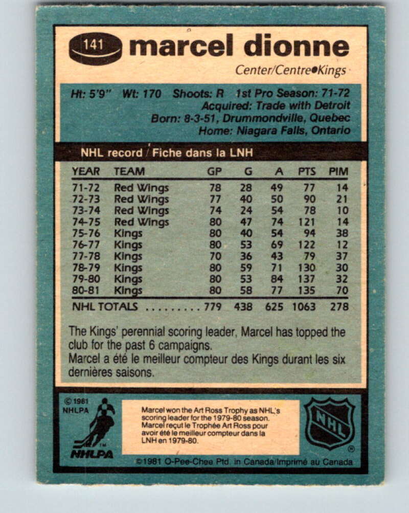 1981-82 O-Pee-Chee #141 Marcel Dionne Los Angeles Kings V30447