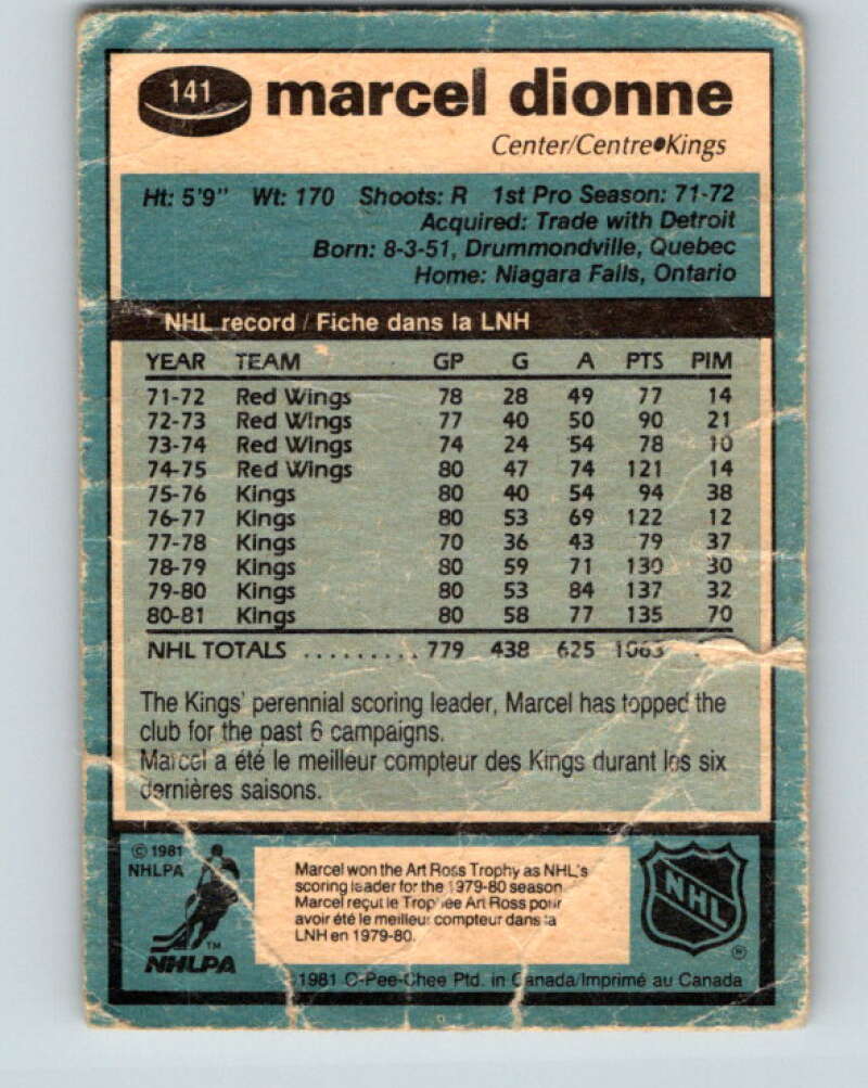 1981-82 O-Pee-Chee #141 Marcel Dionne Los Angeles Kings V30448