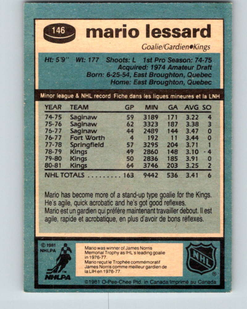 1981-82 O-Pee-Chee #146 Mario Lessard Los Angeles Kings V30488