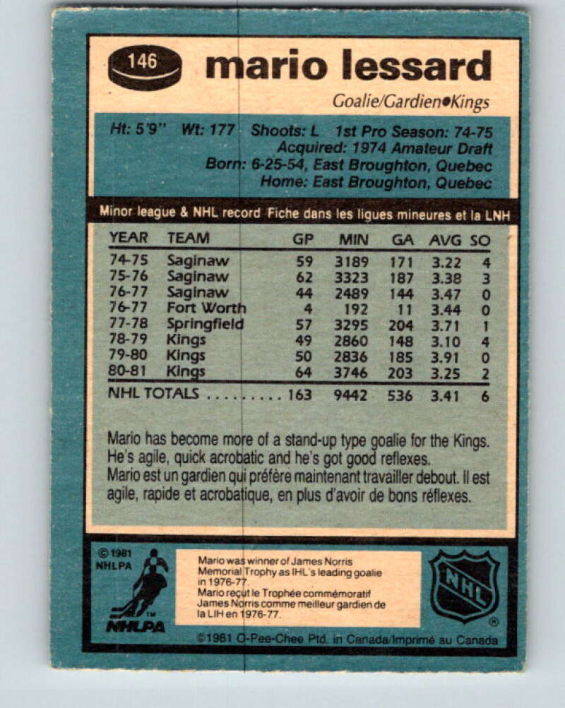 1981-82 O-Pee-Chee #146 Mario Lessard Los Angeles Kings V30489