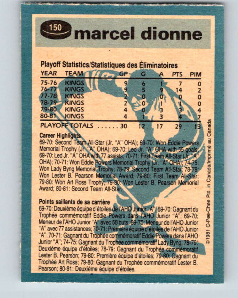 1981-82 O-Pee-Chee #150 Marcel Dionne Los Angeles Kings V30511