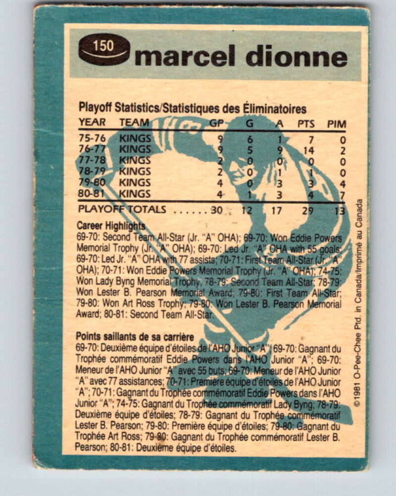 1981-82 O-Pee-Chee #150 Marcel Dionne Los Angeles Kings V30512