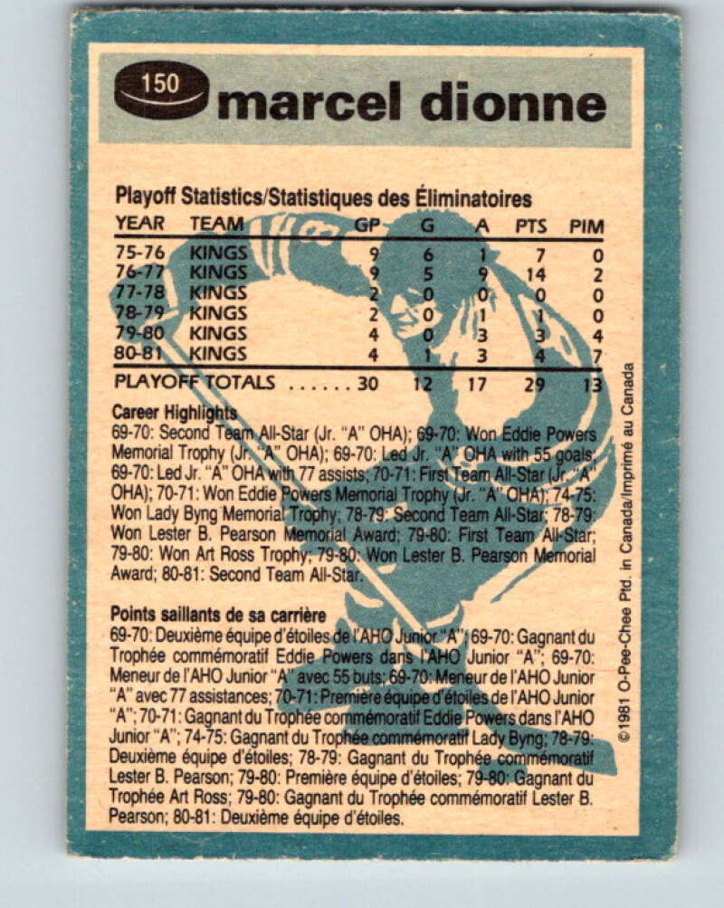 1981-82 O-Pee-Chee #150 Marcel Dionne Los Angeles Kings V30513
