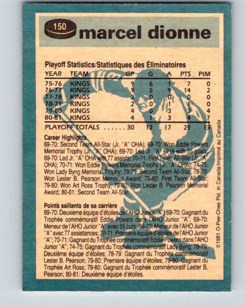 1981-82 O-Pee-Chee #150 Marcel Dionne Los Angeles Kings V30515