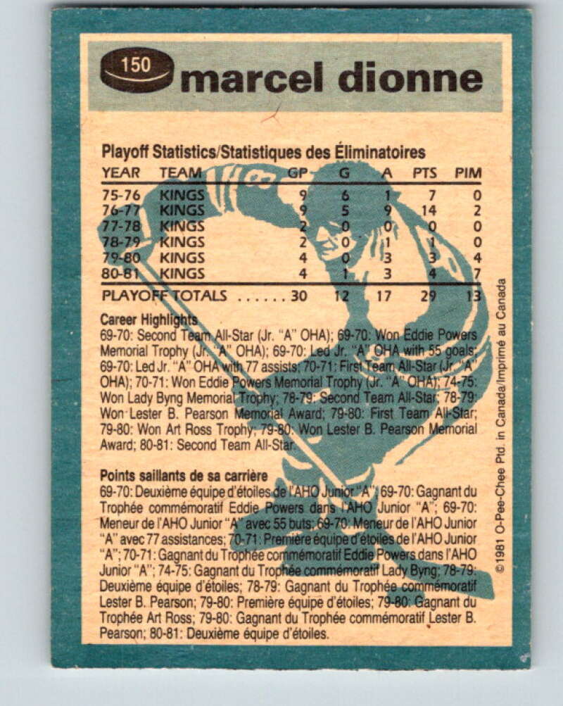 1981-82 O-Pee-Chee #150 Marcel Dionne Los Angeles Kings V30516