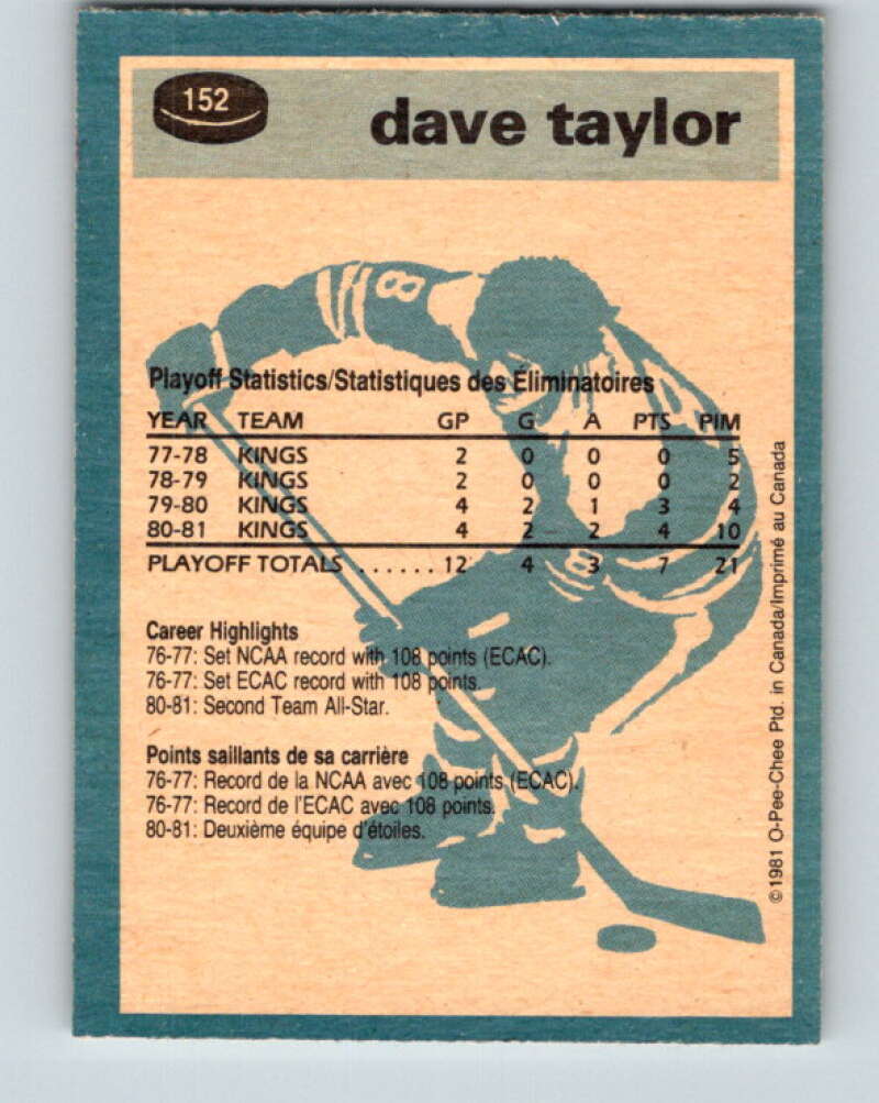 1981-82 O-Pee-Chee #152 Dave Taylor Los Angeles Kings V30526