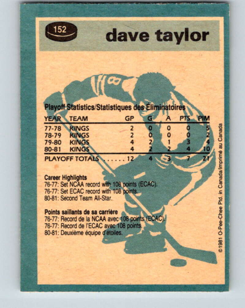 1981-82 O-Pee-Chee #152 Dave Taylor Los Angeles Kings V30527