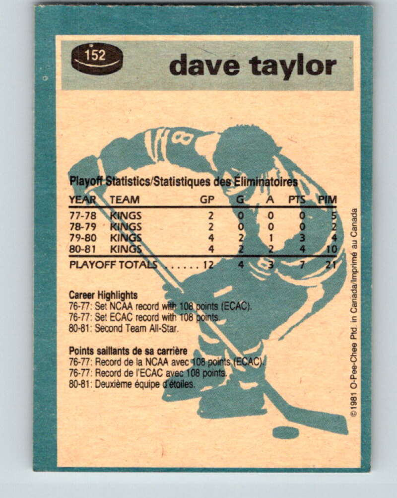 1981-82 O-Pee-Chee #152 Dave Taylor Los Angeles Kings V30528