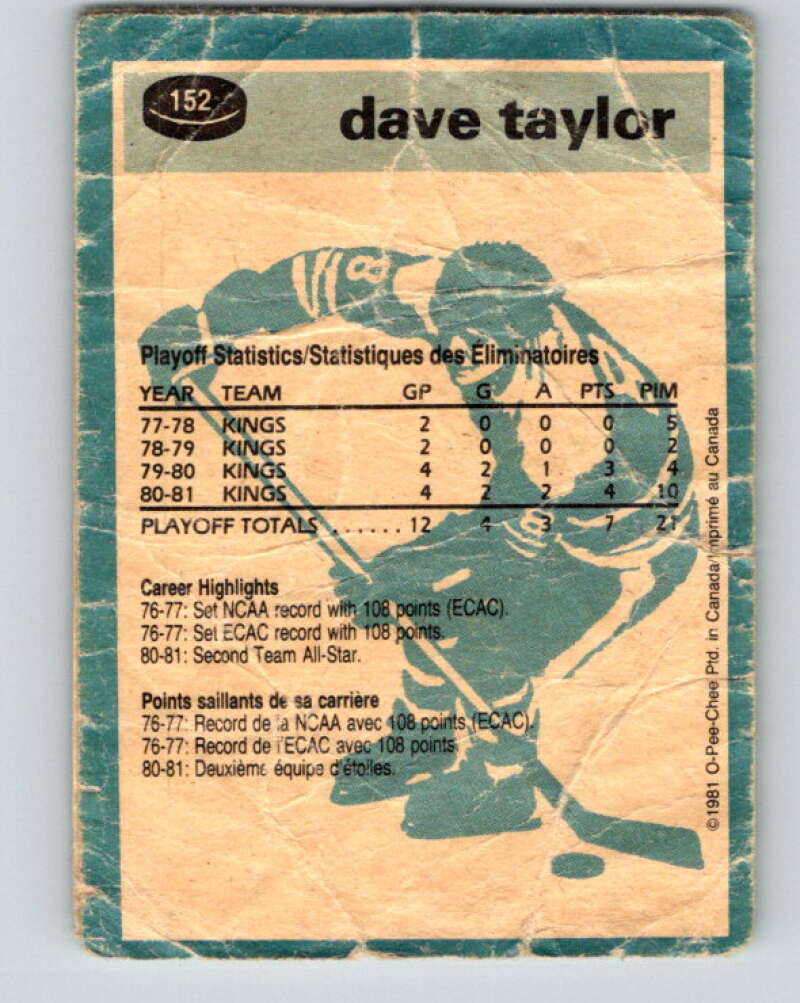 1981-82 O-Pee-Chee #152 Dave Taylor Los Angeles Kings V30529
