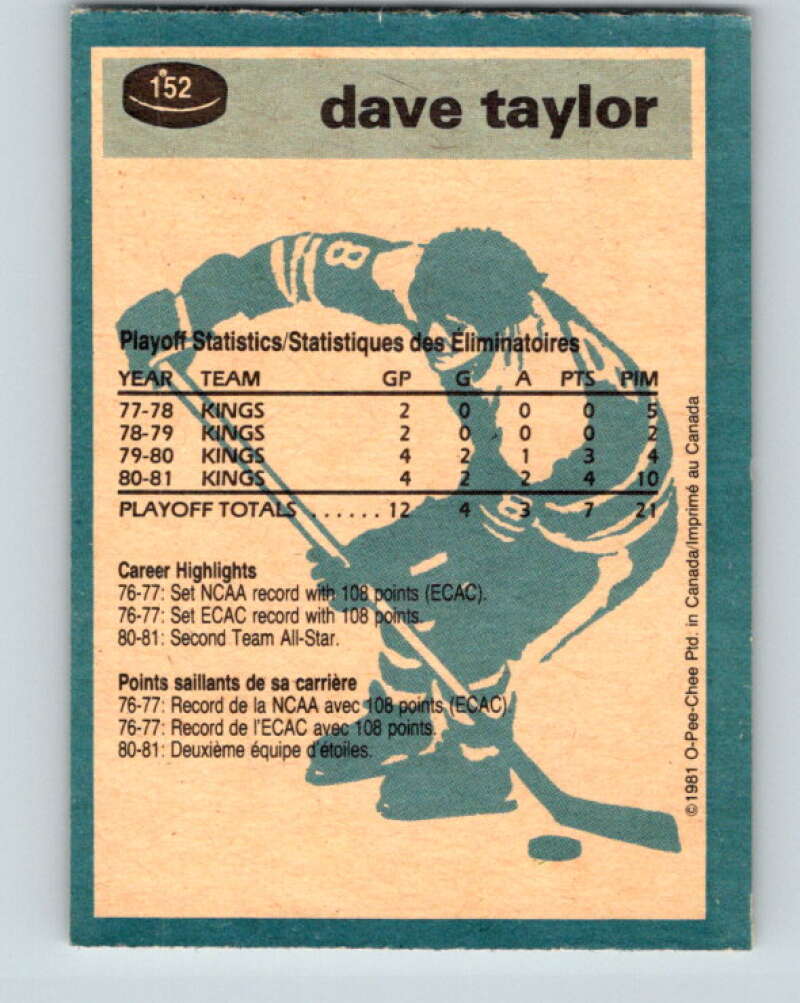 1981-82 O-Pee-Chee #152 Dave Taylor Los Angeles Kings V30530