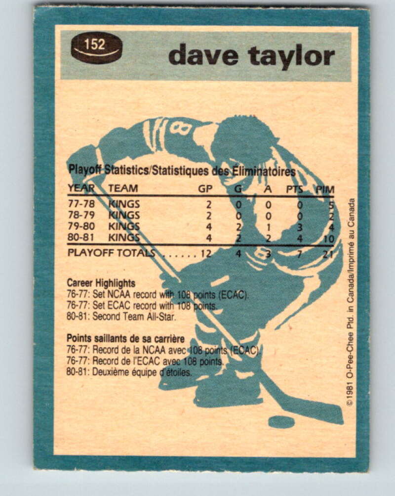 1981-82 O-Pee-Chee #152 Dave Taylor Los Angeles Kings V30531