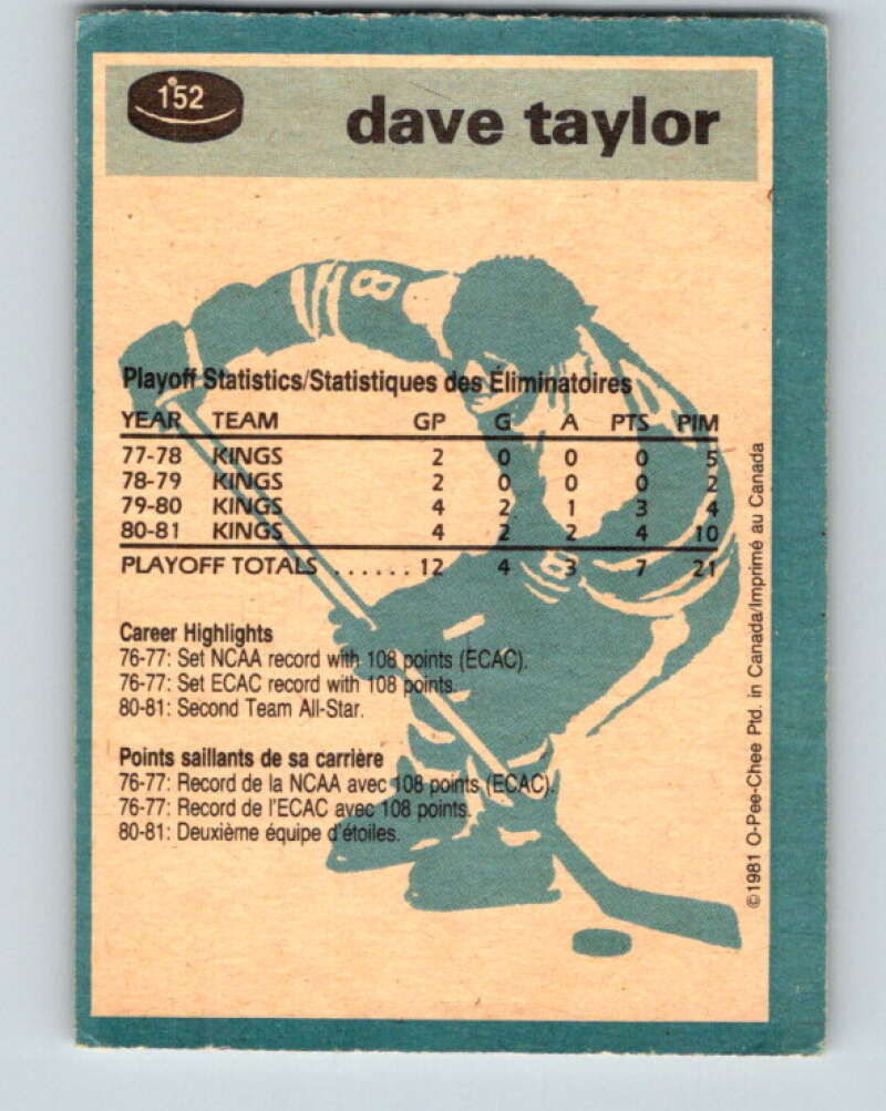 1981-82 O-Pee-Chee #152 Dave Taylor Los Angeles Kings V30532