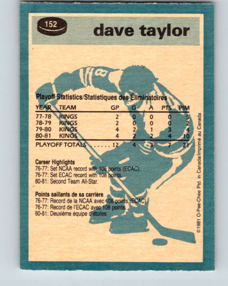 1981-82 O-Pee-Chee #152 Dave Taylor Los Angeles Kings V30534