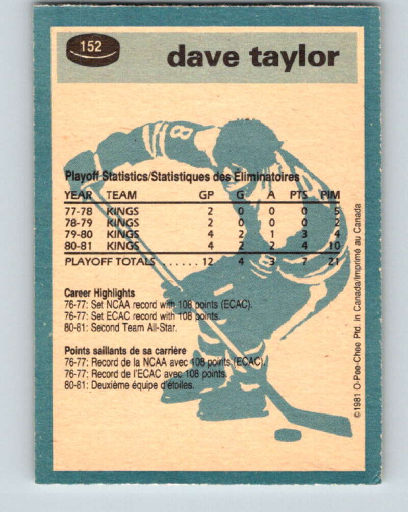1981-82 O-Pee-Chee #152 Dave Taylor Los Angeles Kings V30535