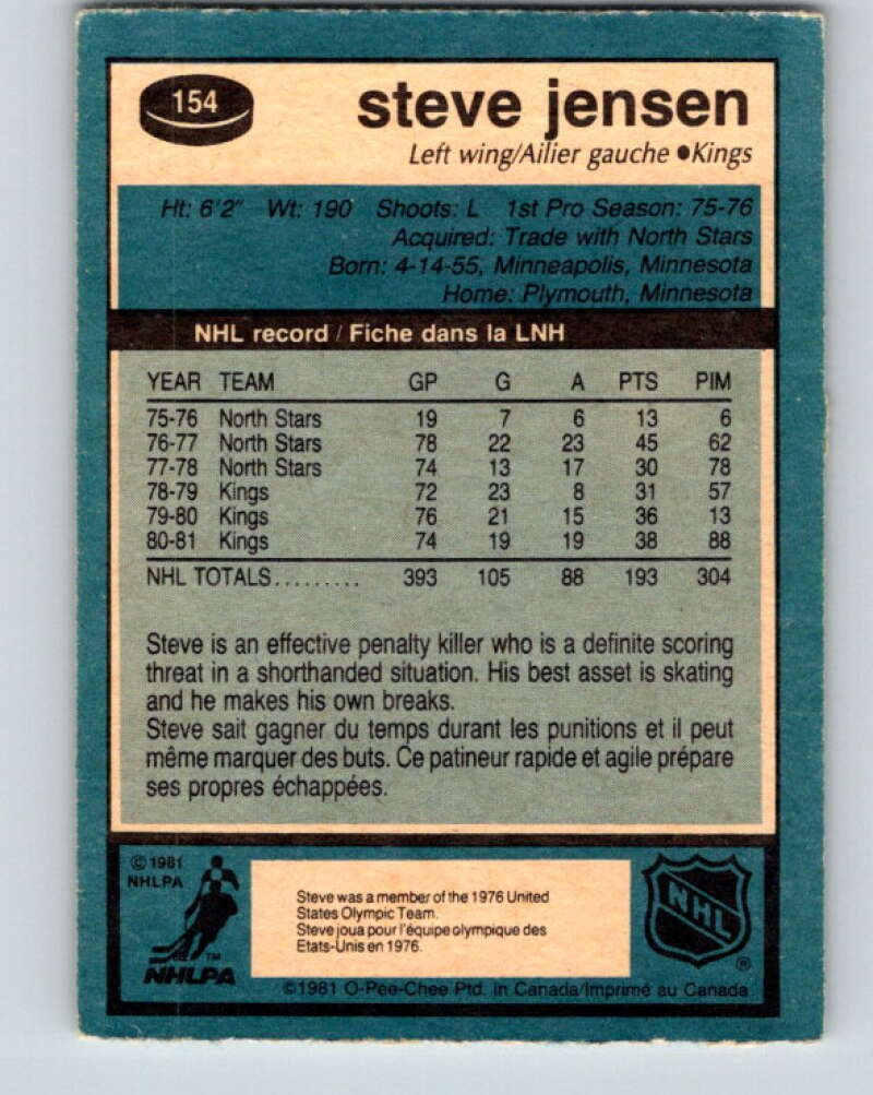 1981-82 O-Pee-Chee #154 Steve Jensen Los Angeles Kings V30545