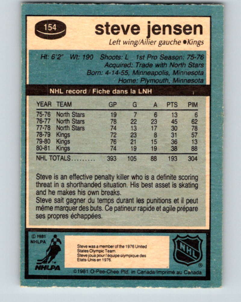 1981-82 O-Pee-Chee #154 Steve Jensen Los Angeles Kings V30547