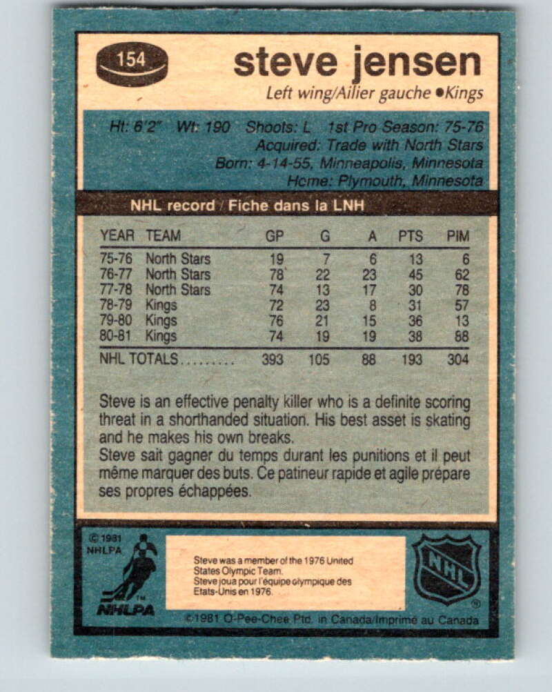 1981-82 O-Pee-Chee #154 Steve Jensen Los Angeles Kings V30548