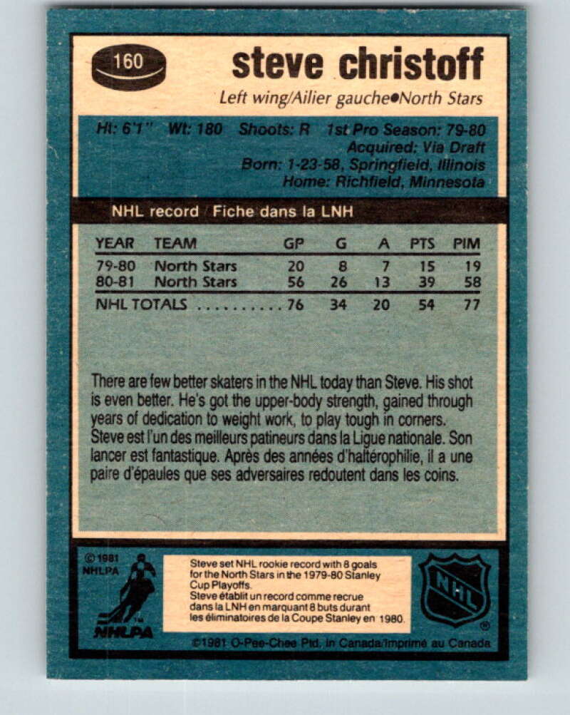 1981-82 O-Pee-Chee #160 Steve Christoff Minnesota North Stars V30582