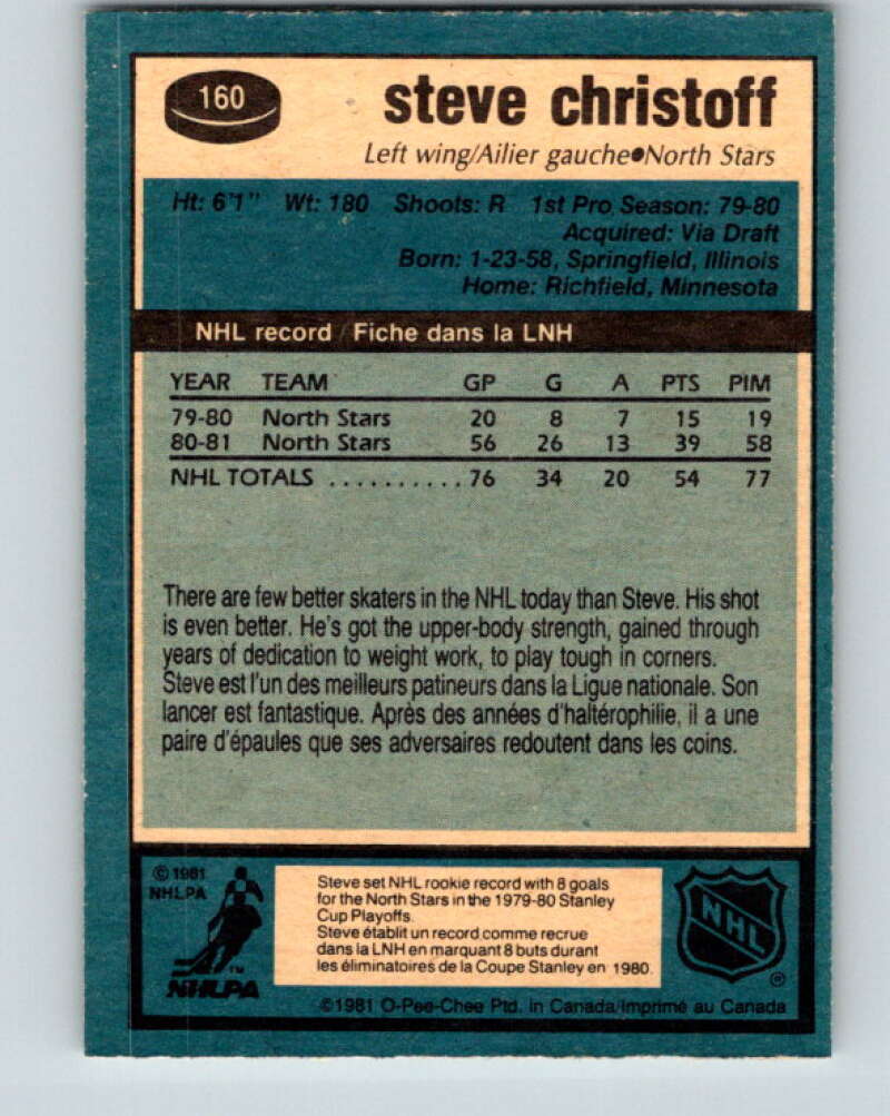 1981-82 O-Pee-Chee #160 Steve Christoff Minnesota North Stars V30587