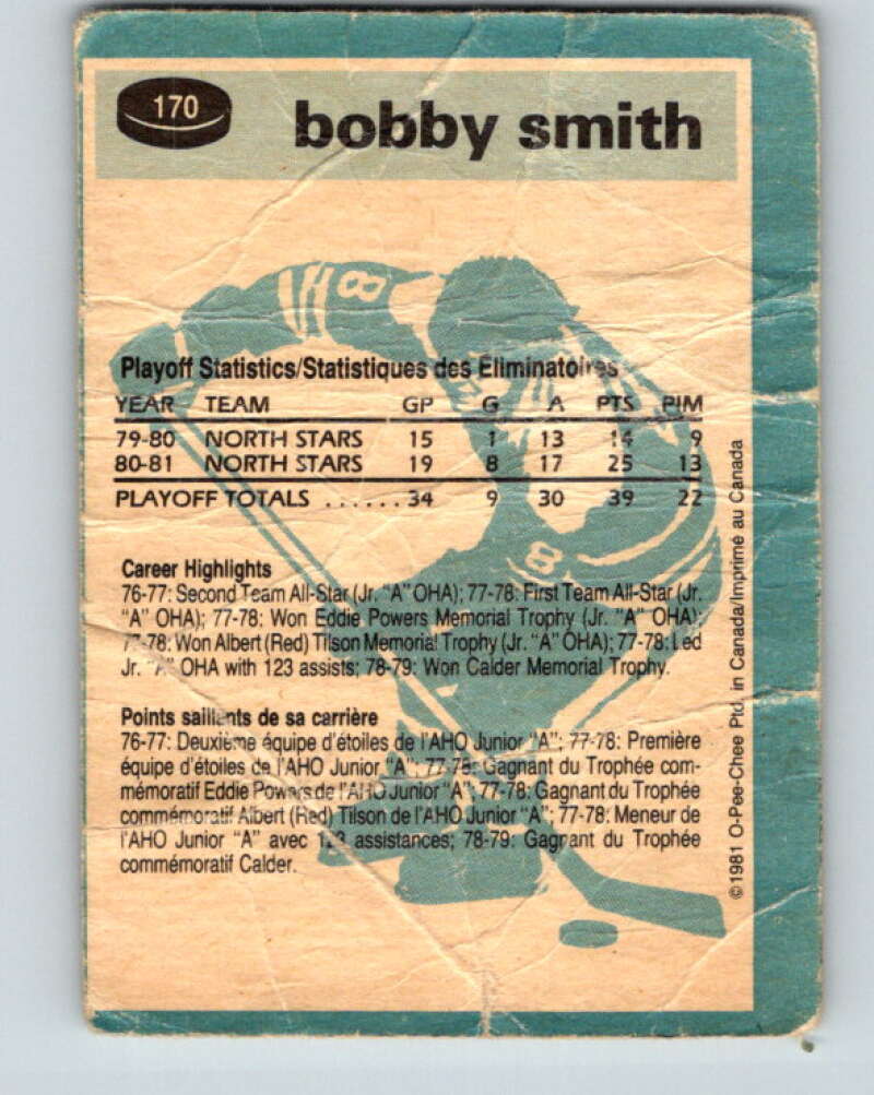 1981-82 O-Pee-Chee #170 Bobby Smith Minnesota North Stars V30667