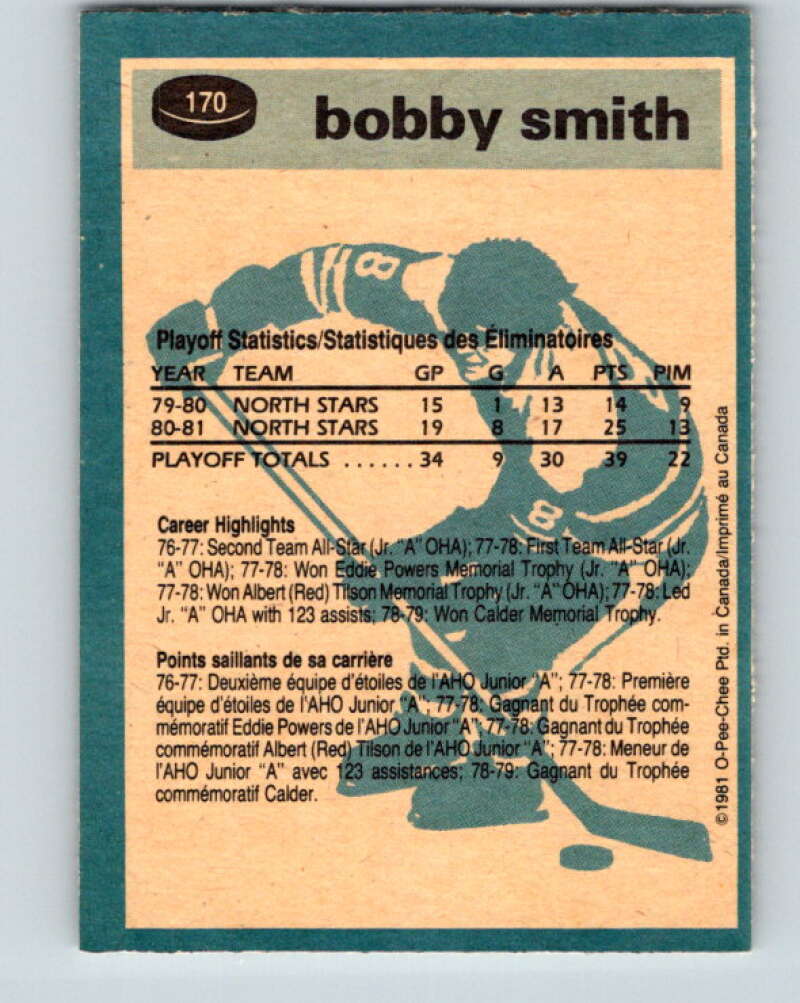 1981-82 O-Pee-Chee #170 Bobby Smith Minnesota North Stars V30668