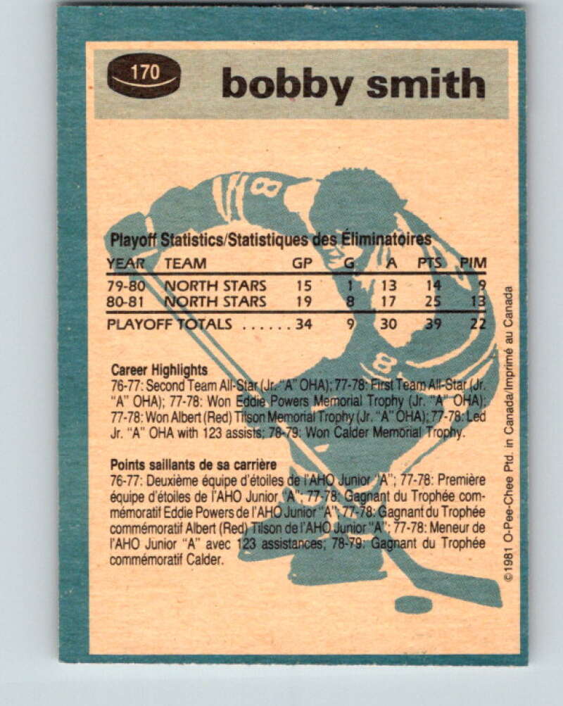 1981-82 O-Pee-Chee #170 Bobby Smith Minnesota North Stars V30670
