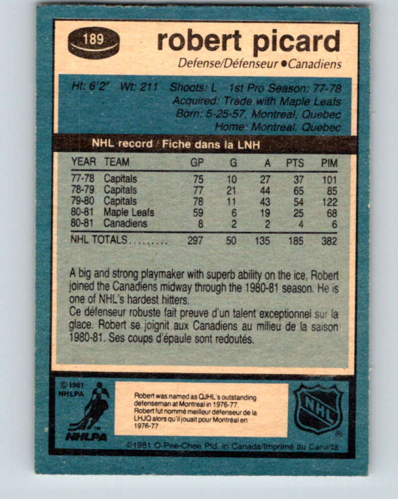 1981-82 O-Pee-Chee #189 Robert Picard Montreal Canadiens V30813
