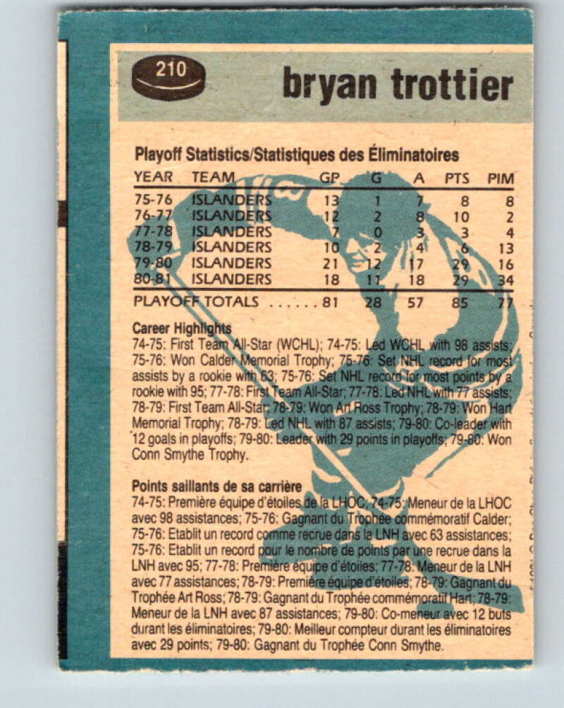 1981-82 O-Pee-Chee #210 Bryan Trottier New York Islanders V30971