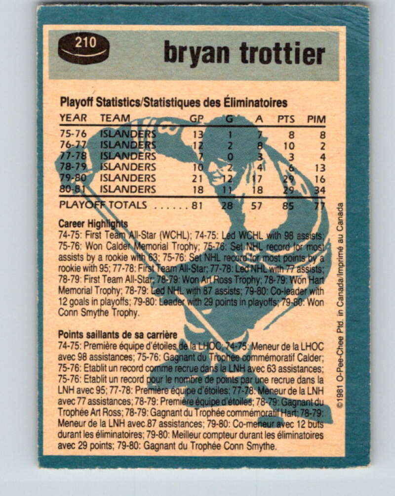 1981-82 O-Pee-Chee #210 Bryan Trottier New York Islanders V30972