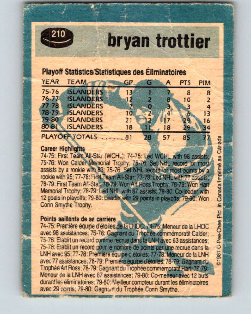 1981-82 O-Pee-Chee #210 Bryan Trottier New York Islanders V30973