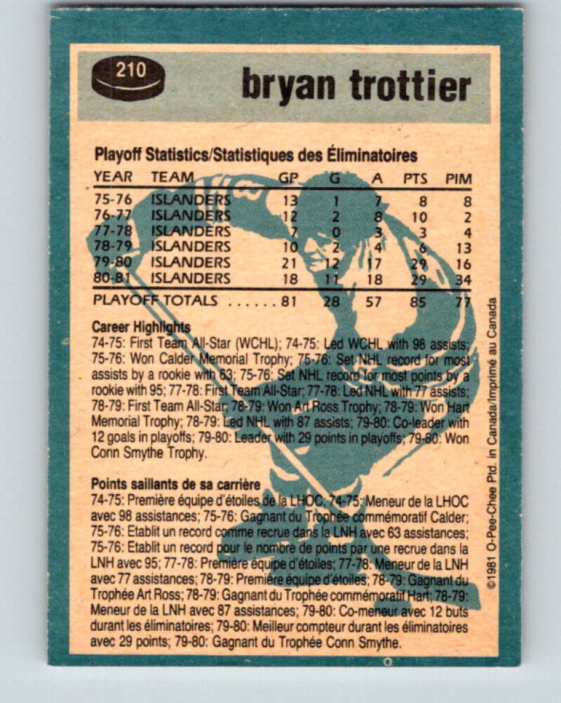 1981-82 O-Pee-Chee #210 Bryan Trottier New York Islanders V30974