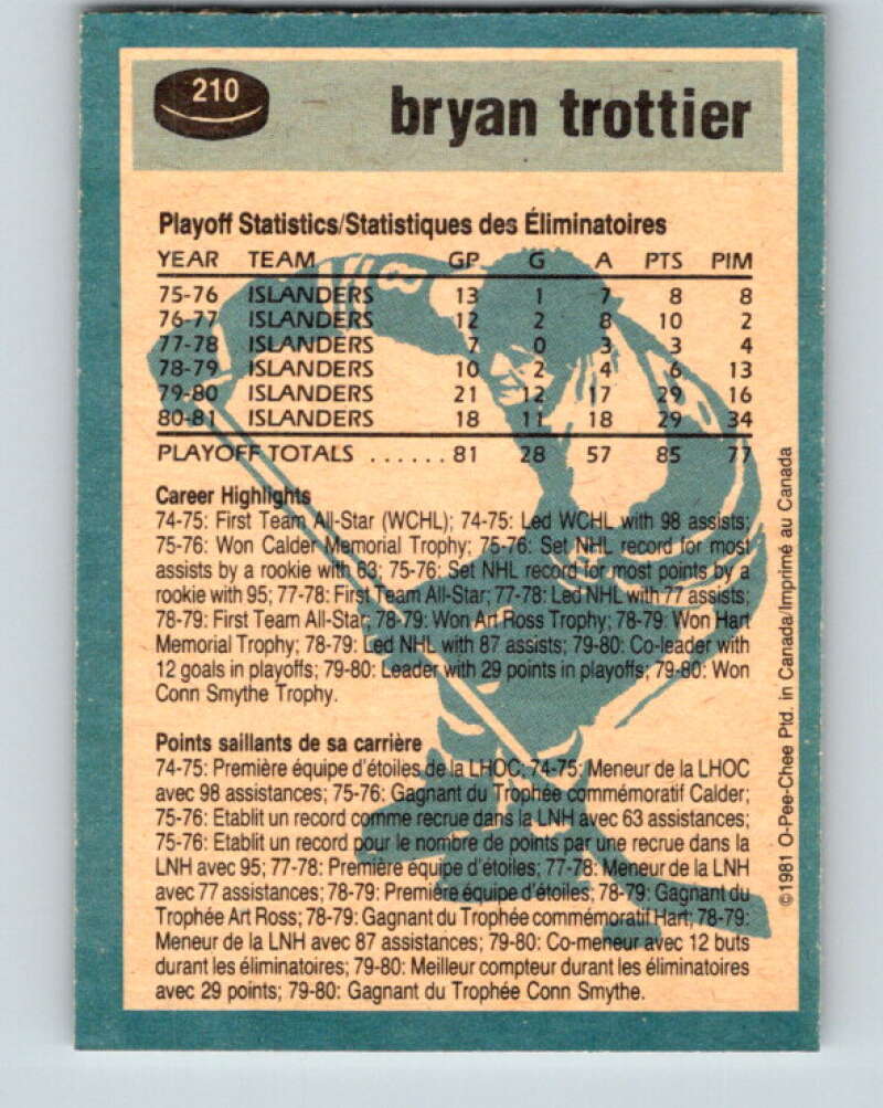 1981-82 O-Pee-Chee #210 Bryan Trottier New York Islanders V30975