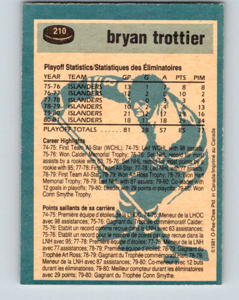 1981-82 O-Pee-Chee #210 Bryan Trottier New York Islanders V30976