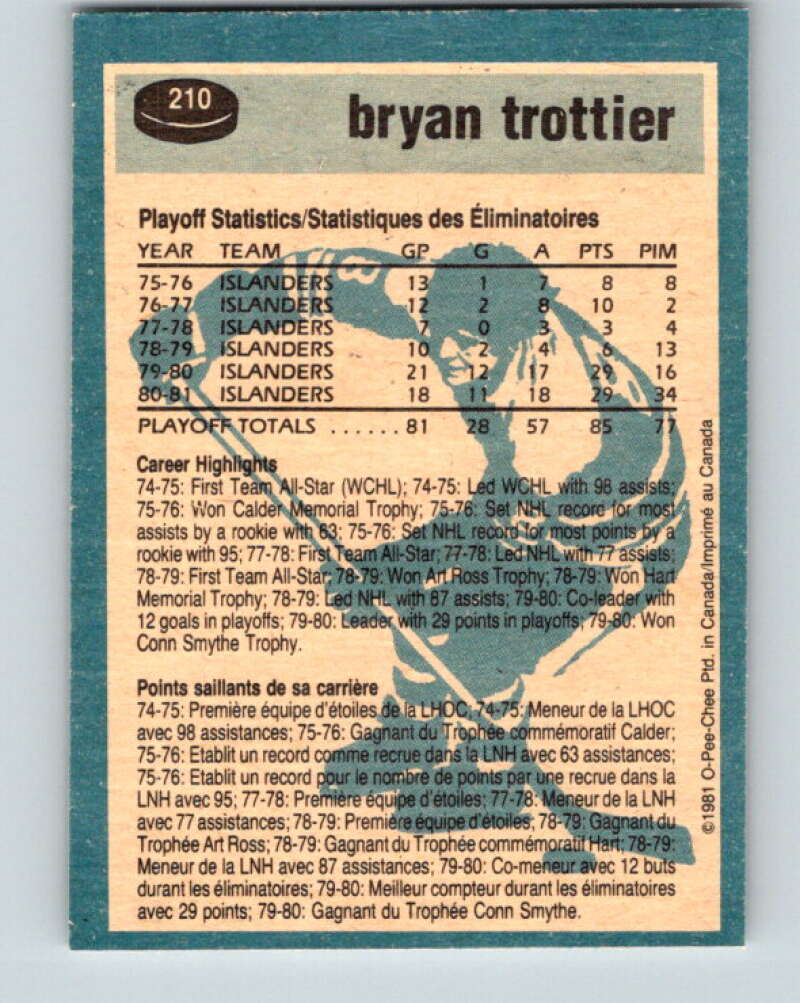 1981-82 O-Pee-Chee #210 Bryan Trottier New York Islanders V30977