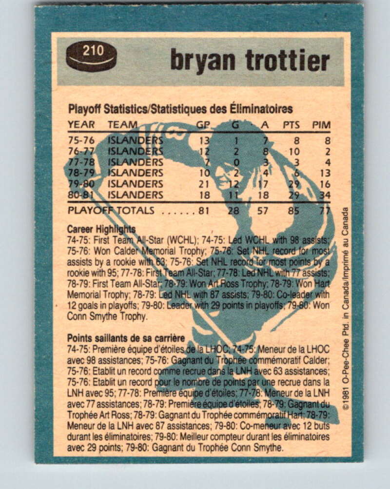 1981-82 O-Pee-Chee #210 Bryan Trottier New York Islanders V30978