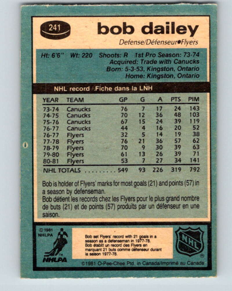 1981-82 O-Pee-Chee #241 Bob Dailey Philadelphia Flyers V31216
